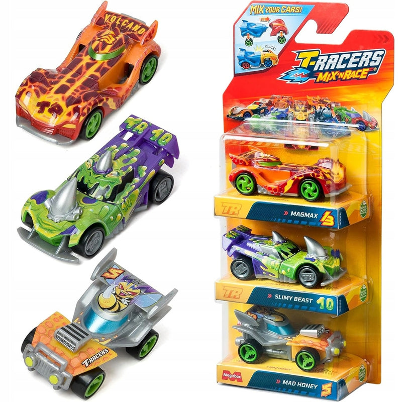 Zabawka T-RACERS 2.0 MIX 'N RACE 3-PAK MAGMAX 13 + SLIMY B - kolekcjonerska premium zabawki Aseo dla dzieci