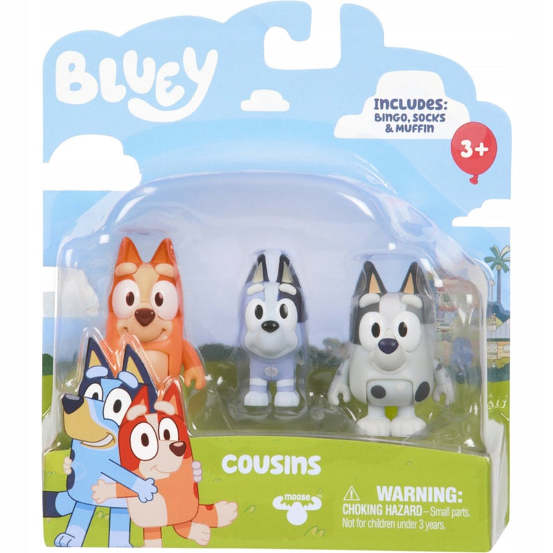 Zabawka BLUEY BINGO COUSINS KUZYNI ZESTAW FIGUREK 3-PAK - kolekcjonerska premium zabawki Aseo dla dzieci