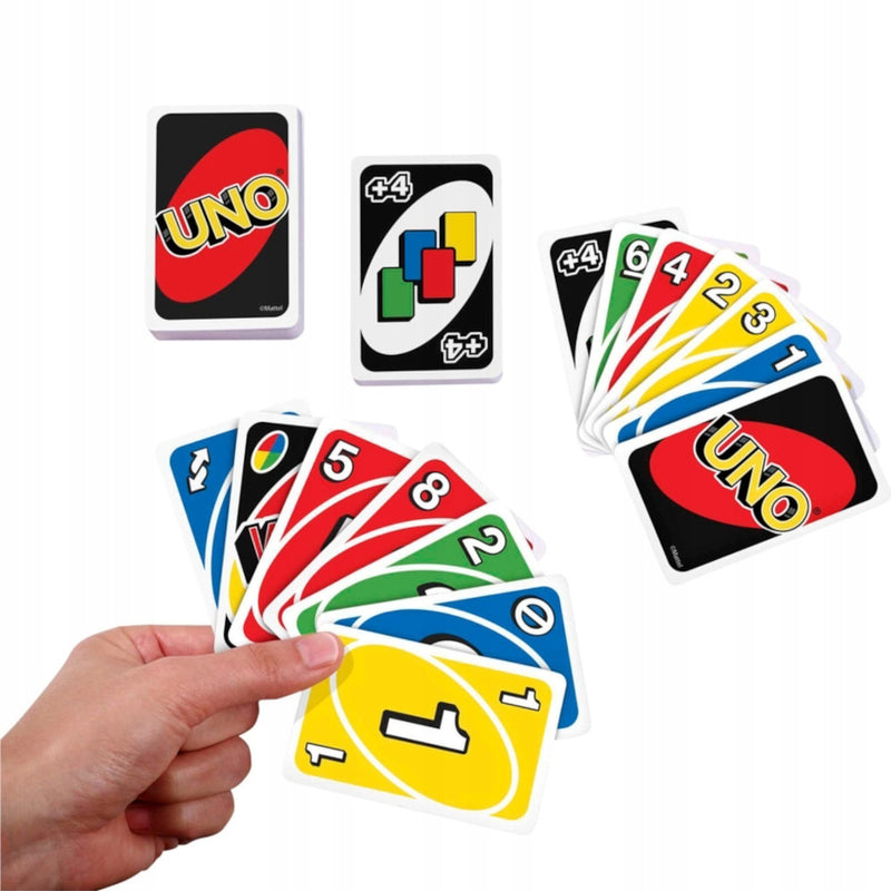 GRA KARCIANA UNO MATTEL GAMES GRA LOGICZ - widok 2 opakowania szczegoly zabawka kolekcja