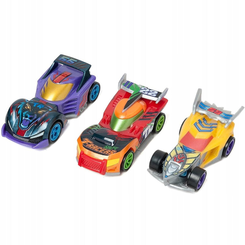 T-RACERS 2.0 MIX 'N RACE 3-PAK BURNOUT S - widok 3 opakowania szczegoly zabawka kolekcja