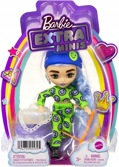 BARBIE EXTRA MINIS LALKA W NIEBIESKICH W - widok 2 opakowania szczegoly zabawka kolekcja