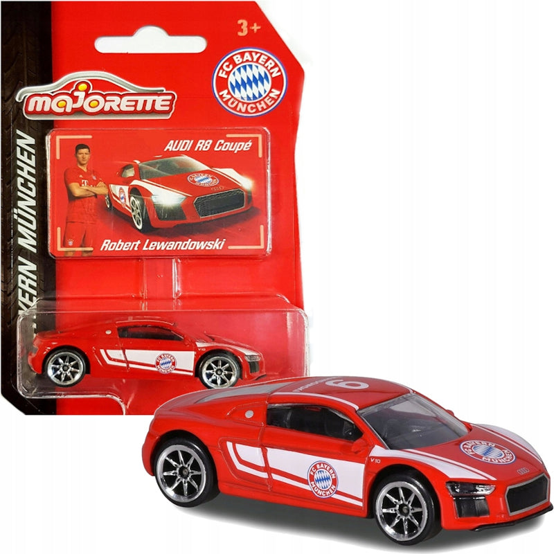 Zabawka MAJORETTE FC BAYERN AUDI R8 COUPE RL9 LEWANDOWSKI - kolekcjonerska premium zabawki Aseo dla dzieci