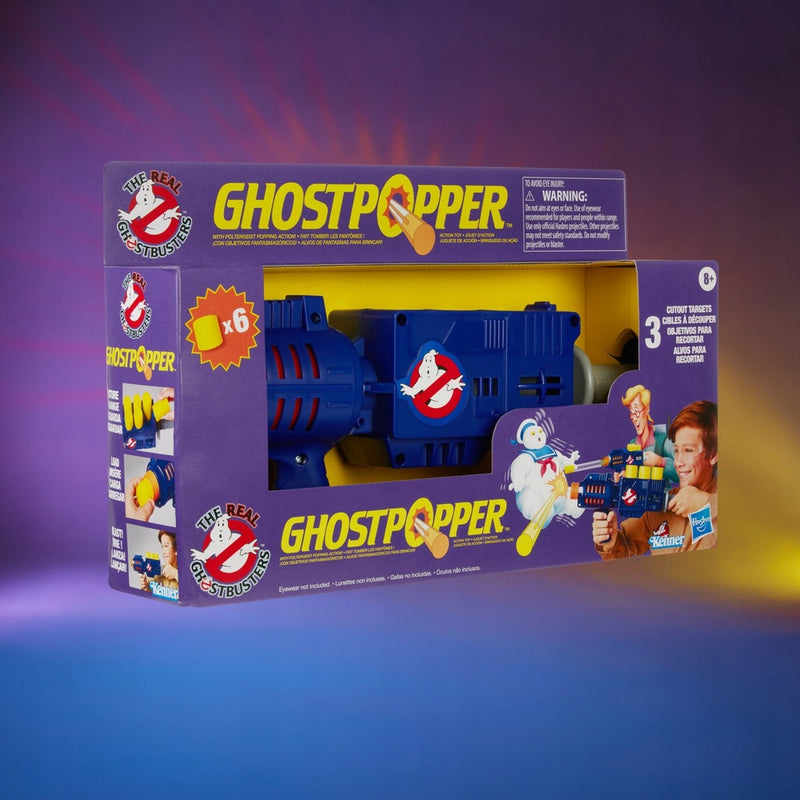 GHOSTBUSTERS GHOSTPOPPER PISTOLET NA PIA - widok 3 opakowania szczegoly zabawka kolekcja
