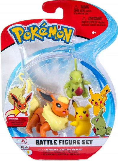 Zabawka FIGURKI POKEMON 3-PAK FLAREON LARVITAR PIKACHU - kolekcjonerska premium zabawki Aseo dla dzieci