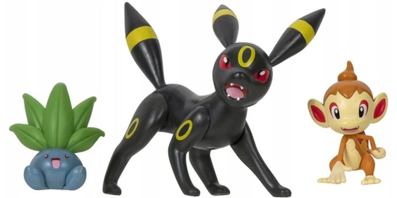 POKEMON FIGURKI 3-PAK ODDISH + CHIMCHAR  - widok 3 opakowania szczegoly zabawka kolekcja