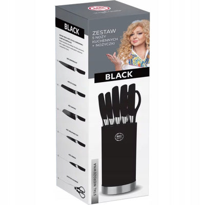 Zabawka ZESTAW NOŻY W BLOKU MG HOME BLACK CZARNE STAL NIER - kolekcjonerska premium zabawki Aseo dla dzieci