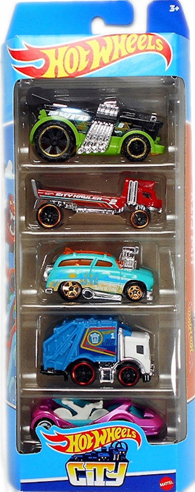 HOT WHEELS CITY 5-PAK AUTEK ZESTAW MATTE - widok 2 opakowania szczegoly zabawka kolekcja
