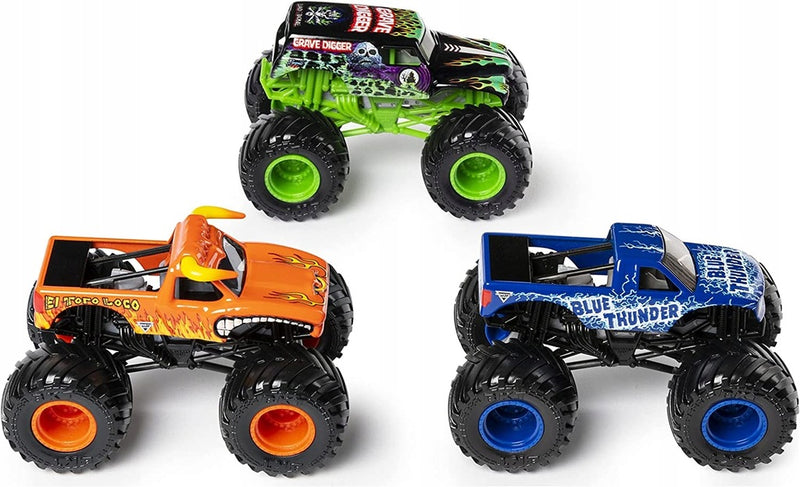 MONSTER JAM EL TORO LOCO GRAVE DIGGER BL - widok 3 opakowania szczegoly zabawka kolekcja