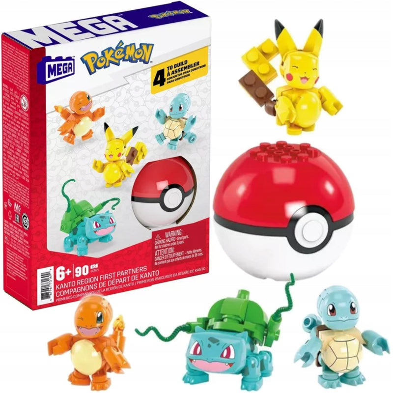 Zabawka MEGA CONSTRUX POKEMON STARTERY KANTO + POKE BALL - kolekcjonerska premium zabawki Aseo dla dzieci