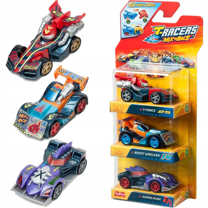 Zabawka T-RACERS 2.0 MIX 'N RACE 3-PAK T-FORCE + BOOST WRE - kolekcjonerska premium zabawki Aseo dla dzieci