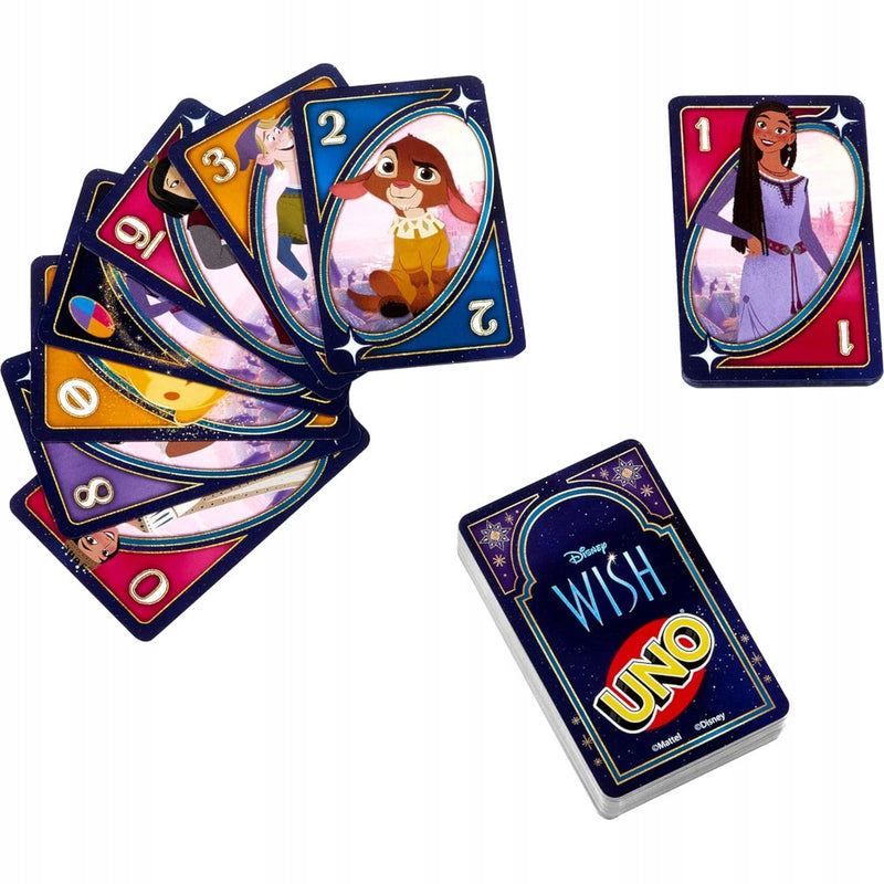 GRA KARCIANA UNO DISNEY WISH MATTEL GAME - widok 2 opakowania szczegoly zabawka kolekcja