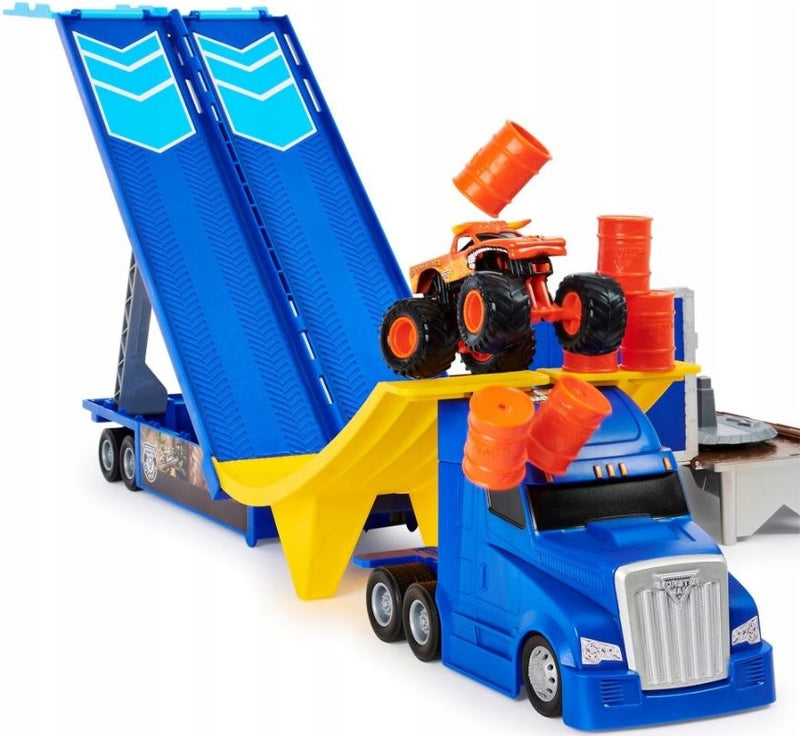 MONSTER JAM TRANSPORTER CIĘŻARÓWKA + EL  - widok 3 opakowania szczegoly zabawka kolekcja