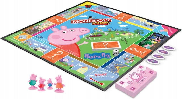 MONOPOLY JUNIOR ŚWINKA PEPPA GRA HASBRO  - widok 2 opakowania szczegoly zabawka kolekcja