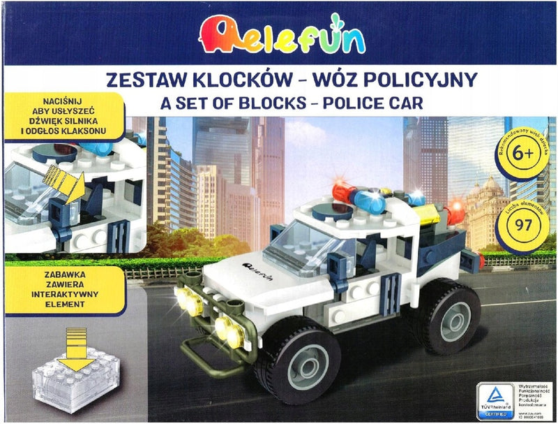 Zabawka ELEFUN ZESTAW KLOCKÓW - WÓZ POLICYJNY 99087 - kolekcjonerska premium zabawki Aseo dla dzieci