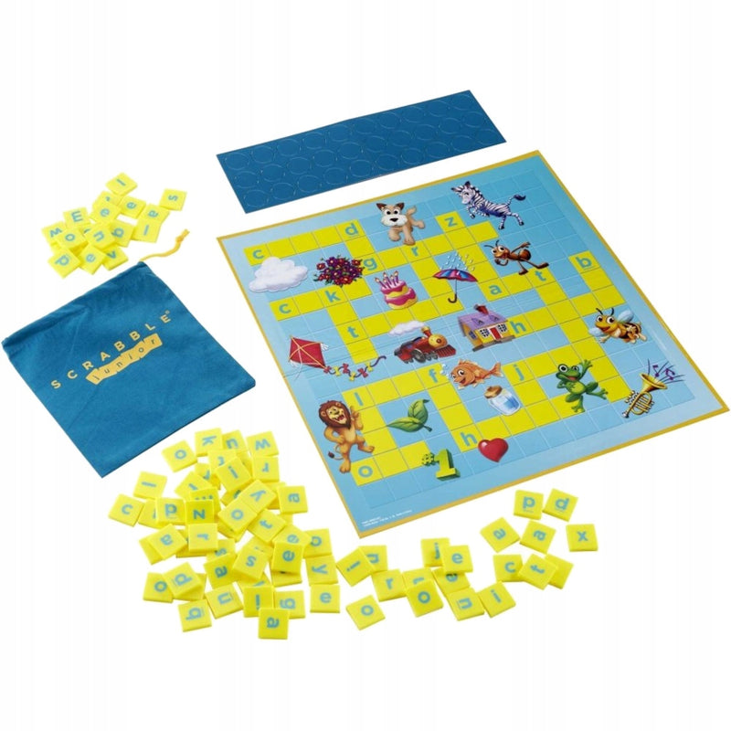 SCRABBLE JUNIOR GRA RODZINNA MATTEL - widok 2 opakowania szczegoly zabawka kolekcja collectible