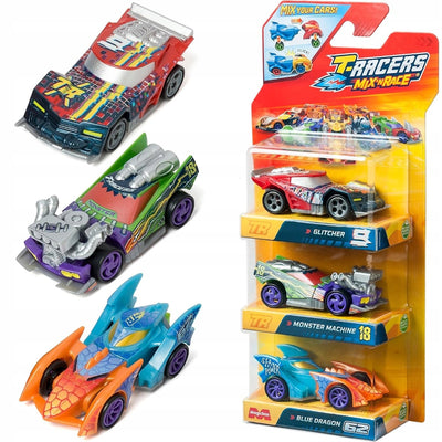 Zabawka T-RACERS 2.0 MIX 'N RACE 3-PAK GLITCHER + MONSTER  - kolekcjonerska premium zabawki Aseo dla dzieci