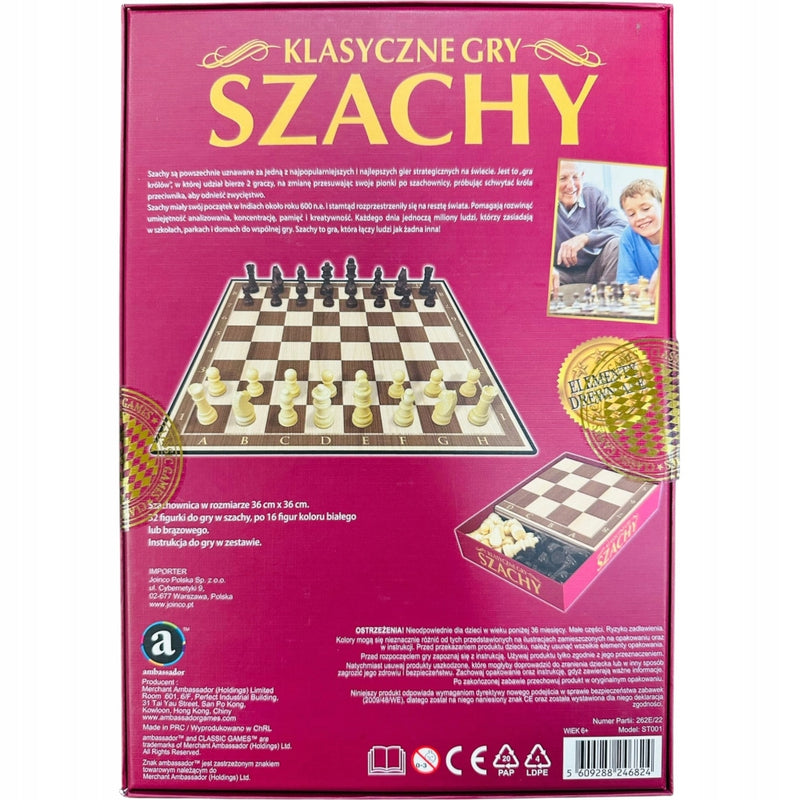 KLASYCZNE GRY SZACHY CHESS DREWNIANE AMB - widok 2 opakowania szczegoly zabawka kolekcja