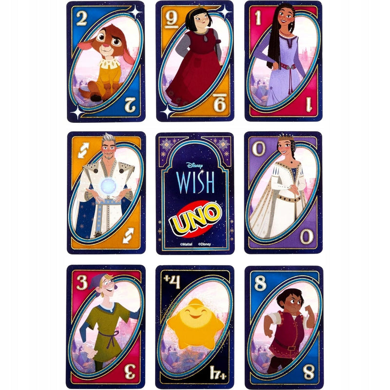 GRA KARCIANA UNO DISNEY WISH MATTEL GAME - widok 4 opakowania szczegoly zabawka kolekcja