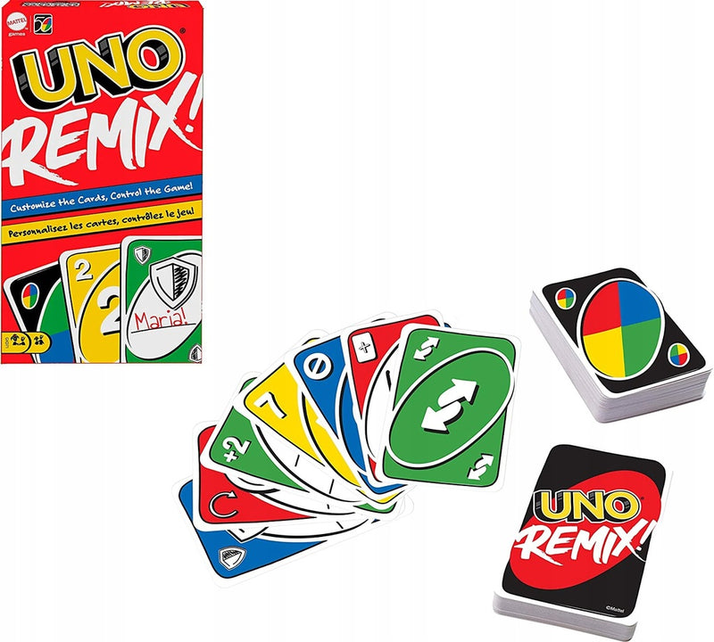 GRA KARCIANA KARCIANKA UNO REMIX MATTEL - widok 2 opakowania szczegoly zabawka kolekcja