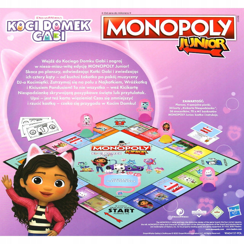 MONOPOLY JUNIOR KOCI DOMEK GABI GRA HASB - widok 4 opakowania szczegoly zabawka kolekcja