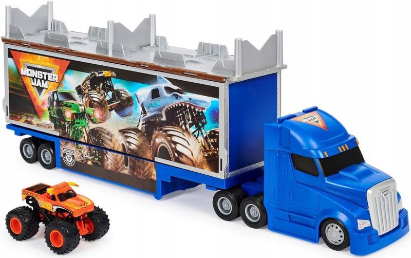 MONSTER JAM TRANSPORTER CIĘŻARÓWKA + EL  - widok 4 opakowania szczegoly zabawka kolekcja