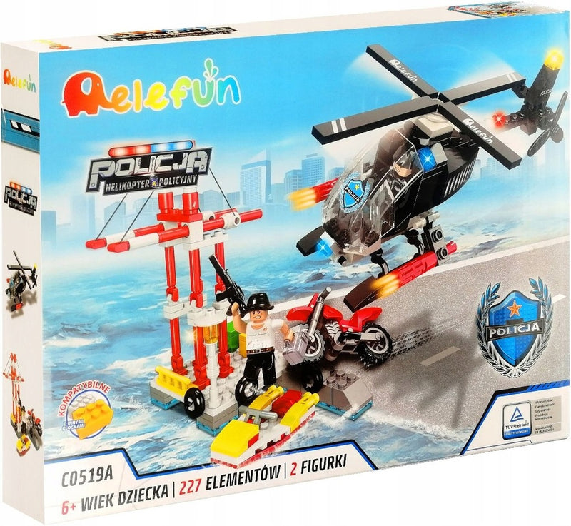 Zabawka ELEFUN KLOCKI POLICJA HELIKOPTER POLICYJNY C0519A - kolekcjonerska premium zabawki Aseo dla dzieci