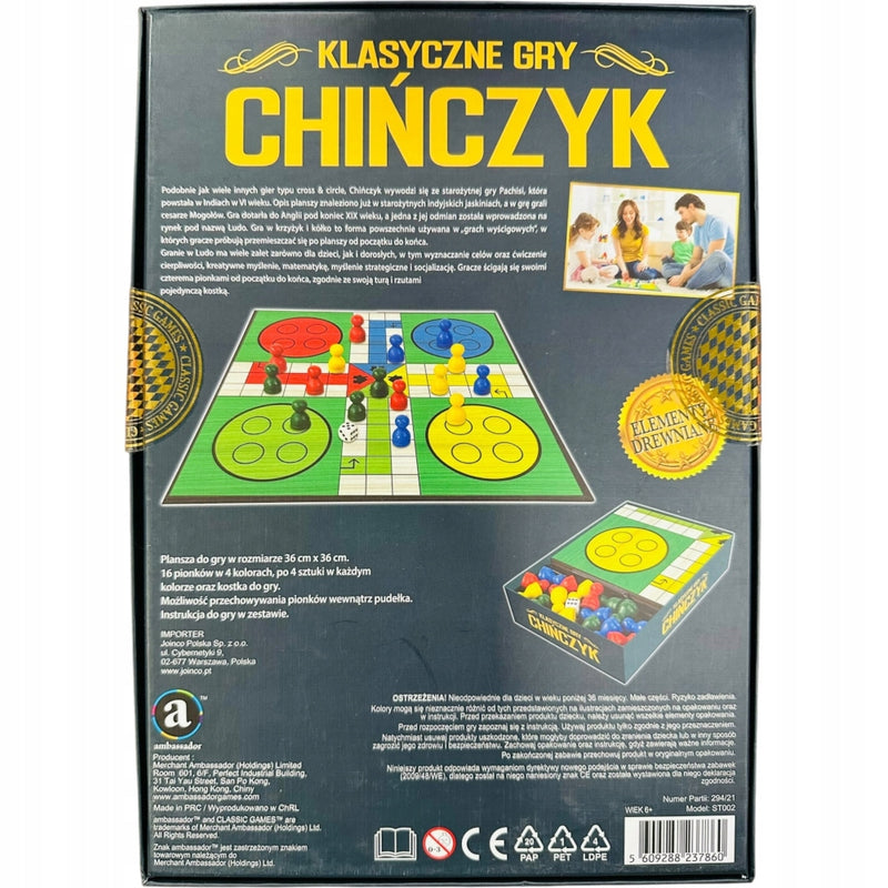 KLASYCZNE GRY CHIŃCZYK LUDO DREWNIANE AM - widok 2 opakowania szczegoly zabawka kolekcja