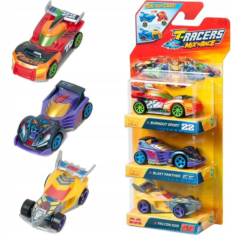Zabawka T-RACERS 2.0 MIX 'N RACE 3-PAK BURNOUT SPORT + BLA - kolekcjonerska premium zabawki Aseo dla dzieci