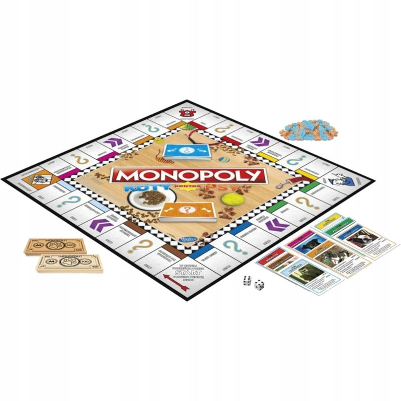 MONOPOLY EDYCJA KOTY KONTRA PSY GRA HASB - widok 2 opakowania szczegoly zabawka kolekcja