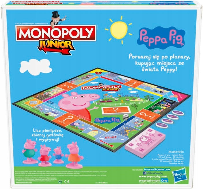 MONOPOLY JUNIOR ŚWINKA PEPPA GRA HASBRO  - widok 4 opakowania szczegoly zabawka kolekcja