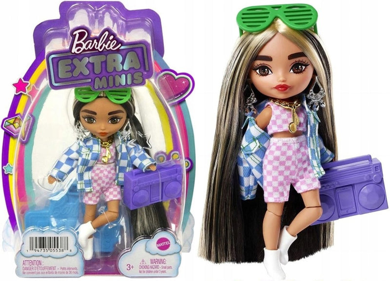 Zabawka BARBIE EXTRA MINIS LALKA PASEMKA W KURTCE W KRATKĘ - kolekcjonerska premium zabawki Aseo dla dzieci