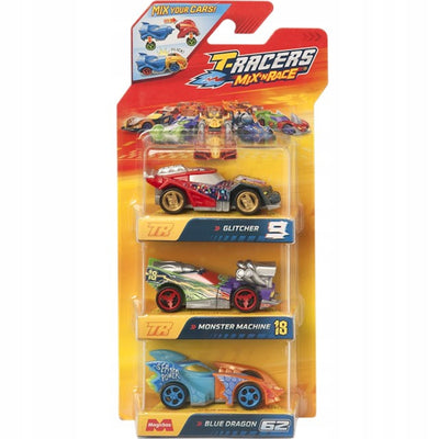 T-RACERS 2.0 MIX 'N RACE 3-PAK GLITCHER  - widok 2 opakowania szczegoly zabawka kolekcja