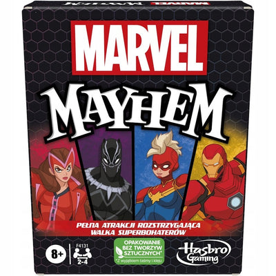 MARVEL MAYHEM GRA KARCIANA WALKA SUPERBO - widok 2 opakowania szczegoly zabawka kolekcja