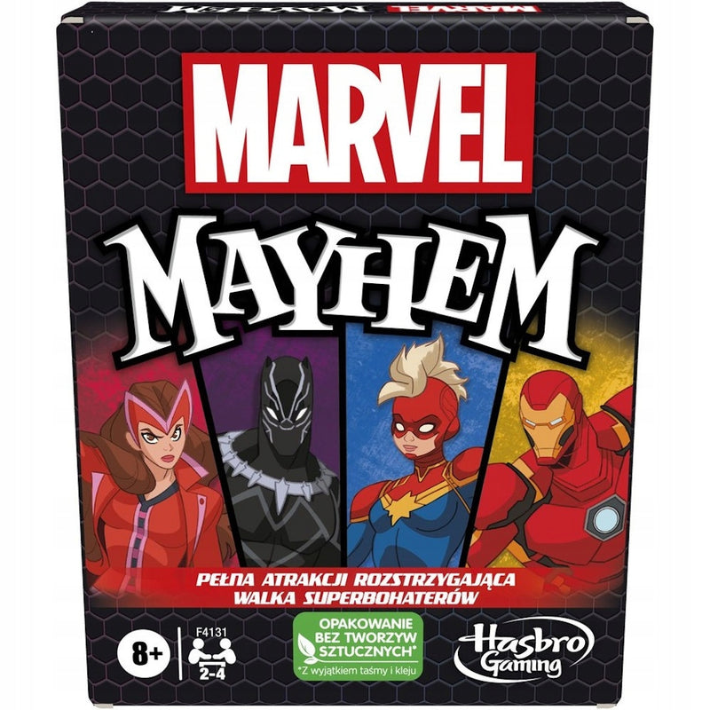 MARVEL MAYHEM GRA KARCIANA WALKA SUPERBO - widok 2 opakowania szczegoly zabawka kolekcja