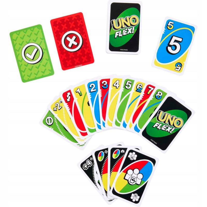 GRA KARCIANA UNO FLEX! MATTEL GAMES GRA  - widok 2 opakowania szczegoly zabawka kolekcja