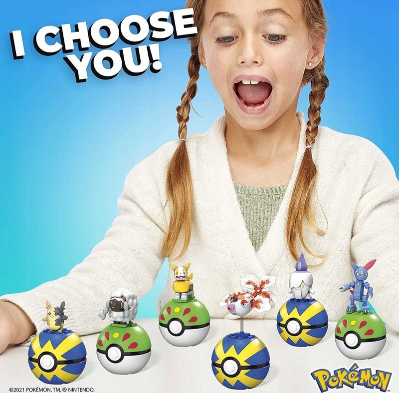 MEGA CONSTRUX POKEMON KLOCKI GOLDEEN + Q - widok 4 opakowania szczegoly zabawka kolekcja