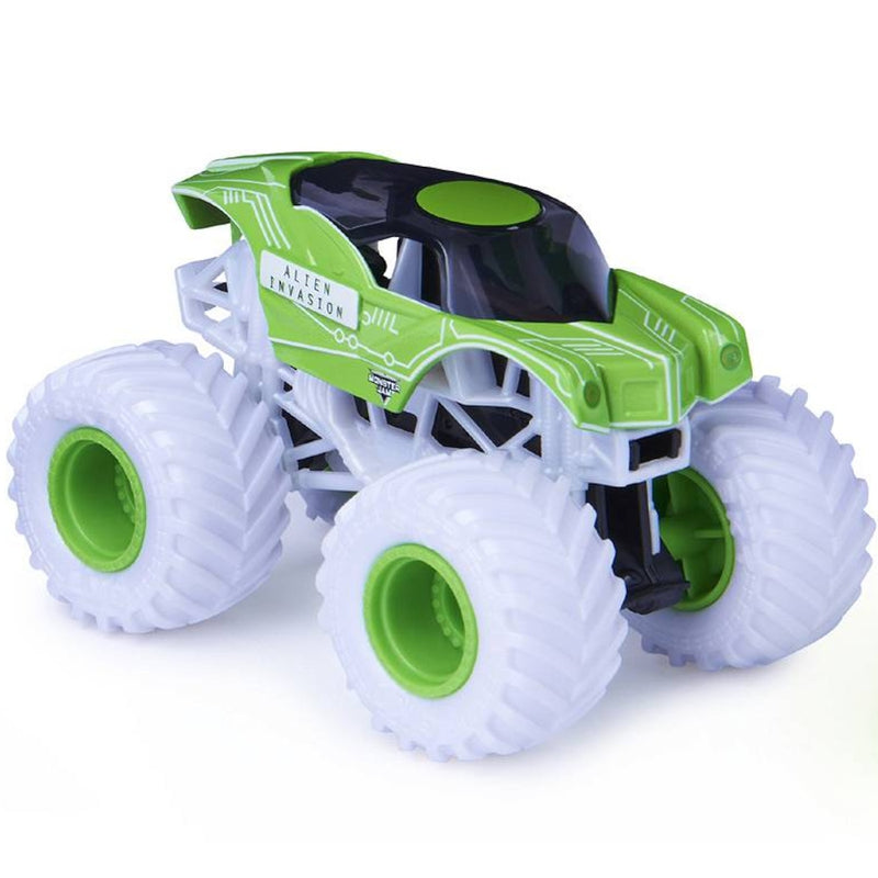 MONSTER JAM TRUCK + OPASKA ALIEN INVASIO - widok 3 opakowania szczegoly zabawka kolekcja