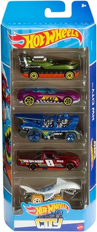 HOT WHEELS CITY 5-PAK AUTEK ZESTAW MATTE - widok 2 opakowania szczegoly zabawka kolekcja
